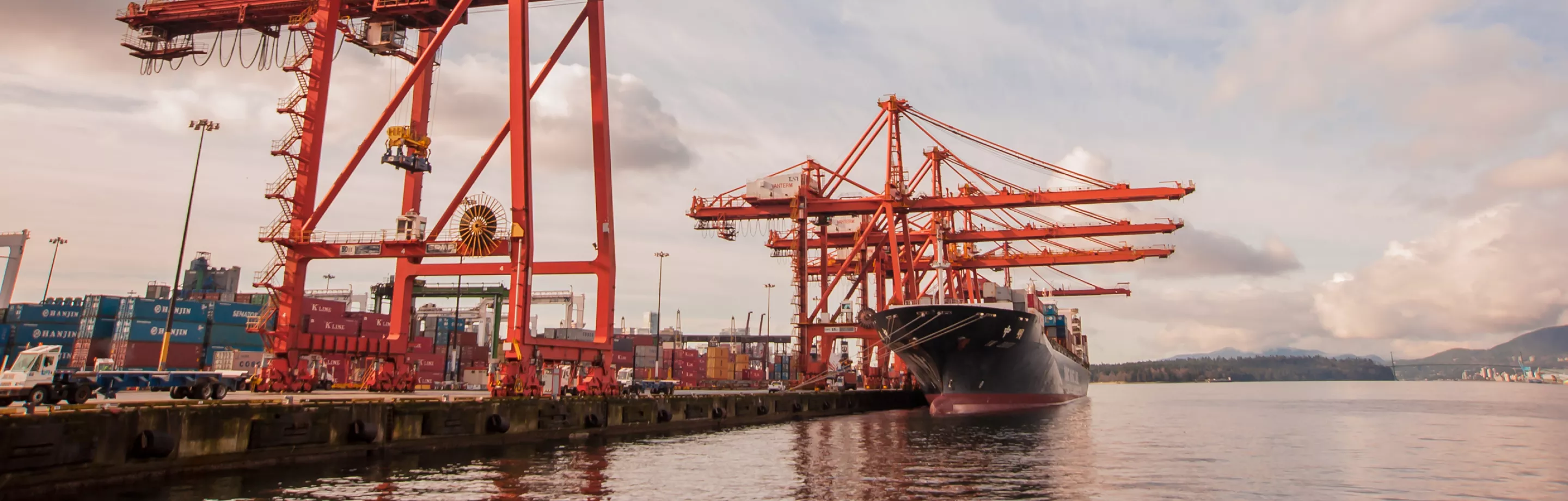Empty Port Crane with ship in background getting loaded.
