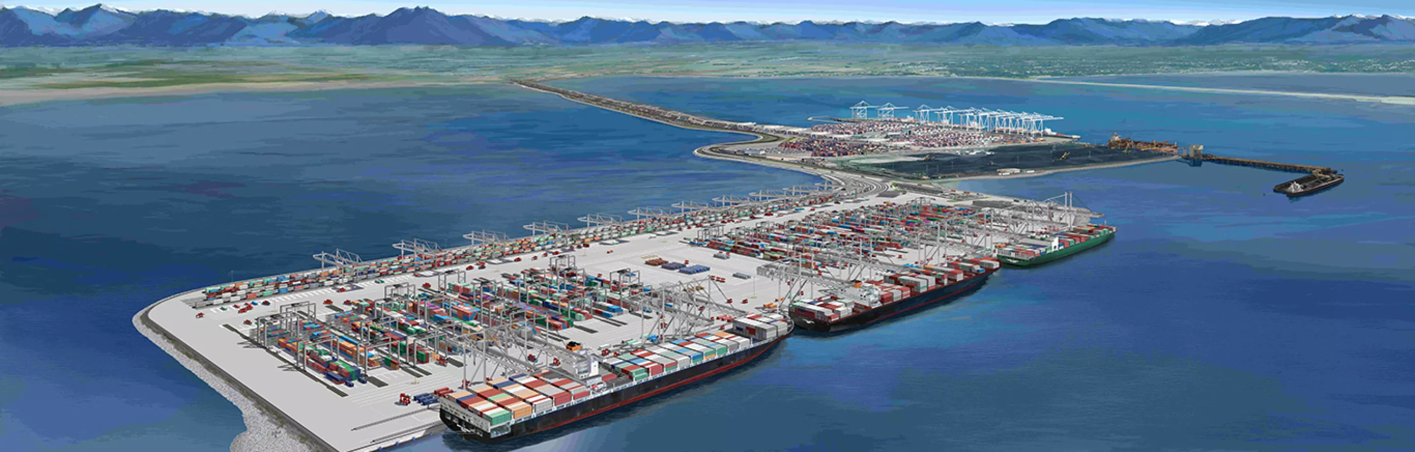 Roberts bank terminal rendering East aerial view