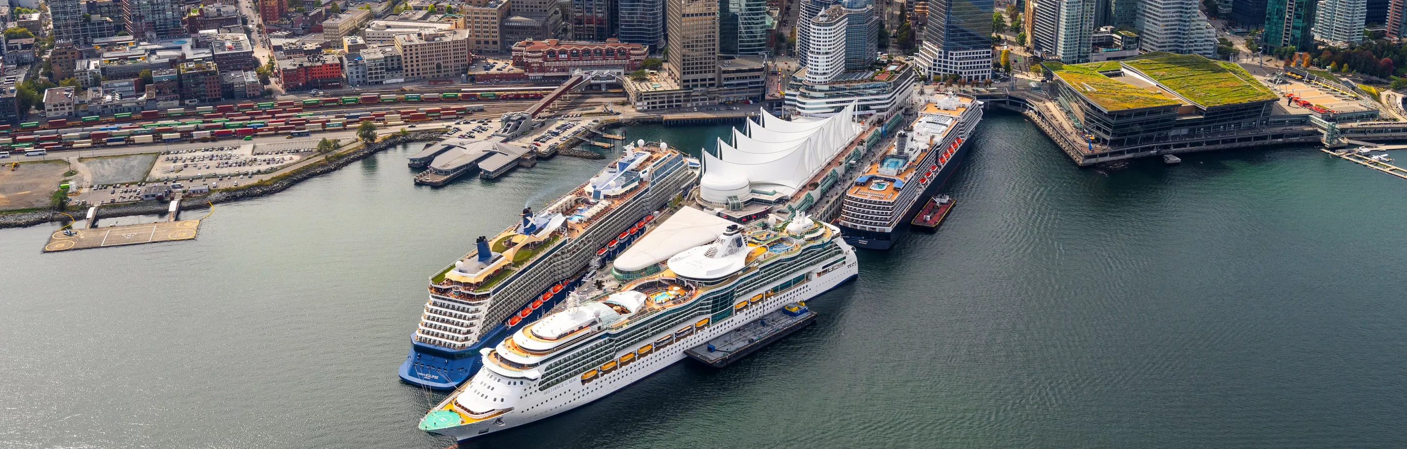 Cruise ships berthed at the Canada Place cruise terminal at the Port of Vancouver 