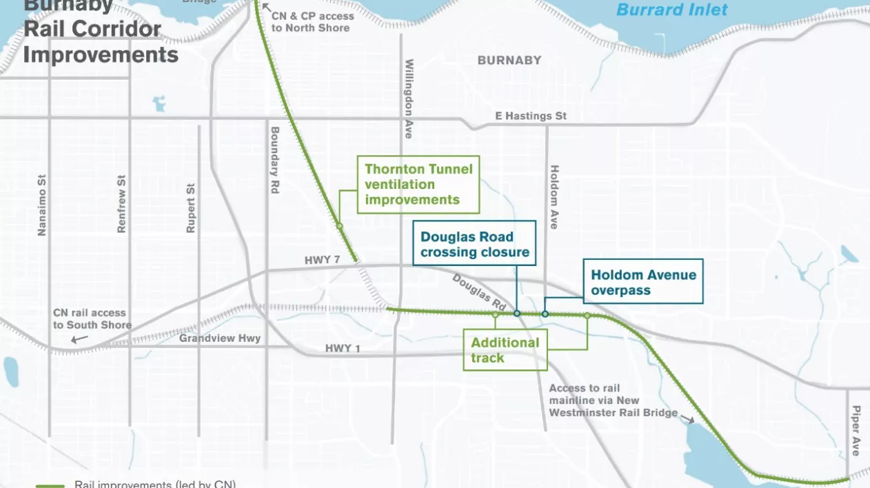 A map of the Burnaby region indicating locations of project work